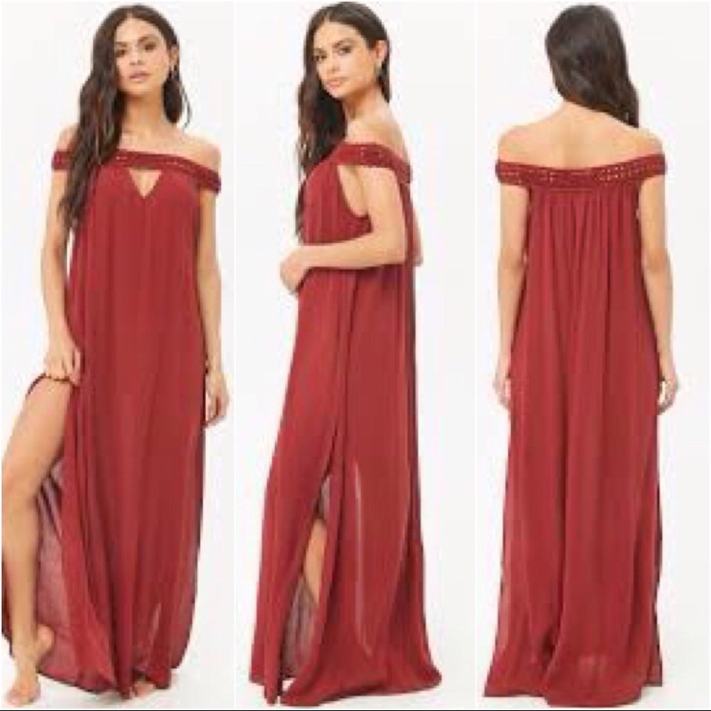 Forever 21 Crochet Trim Boho Festival Maxi Dress